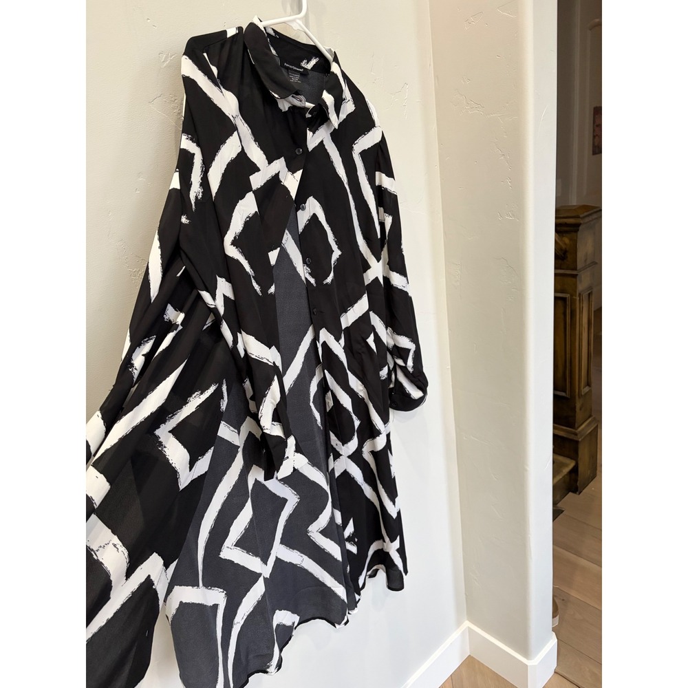 Ashley Stewart Womens Black White Geometric Diamond Print Button Down Dres 18/20 - Picture 3 of 5